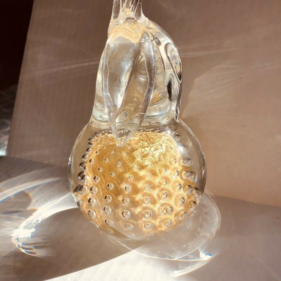 Pear Paperweight Signed By Fm Konstglas, Ronneby  Sweden, Style B-633 Gold Vintg - Picture 3 of 11